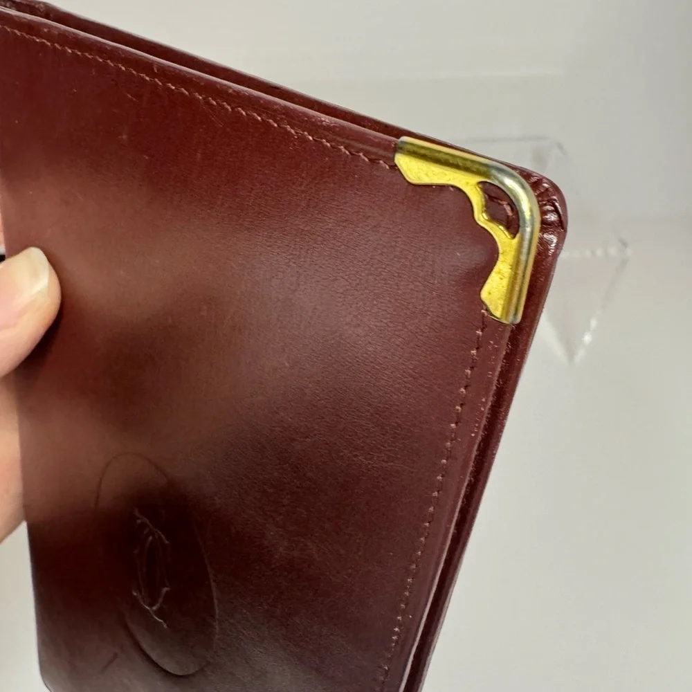 💖#109 Cartier Bordeaux Vintage Bifold Leather Long Wallet